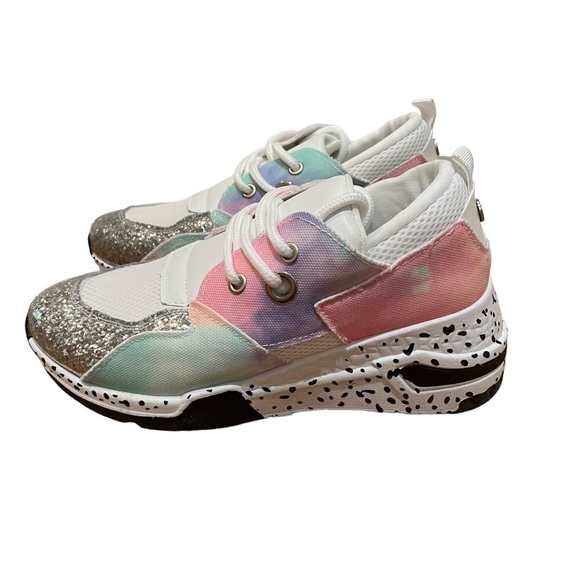 YOKI Fashion Sneakers Glitter Fuchsia Multicolored Tie Dye Polka Dot Size 6 - Picture 4 of 12